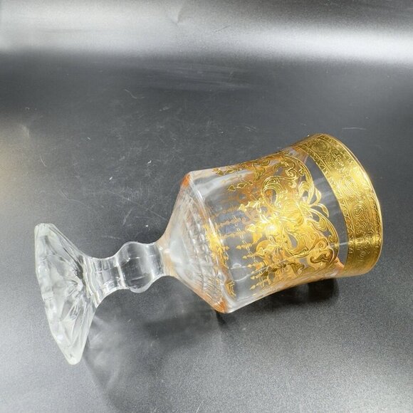 Bohemian Czech Clear Glass Goblet Cups Set2 Glasses Heavy Gold Butterfly Pattern - Picture 12 of 16